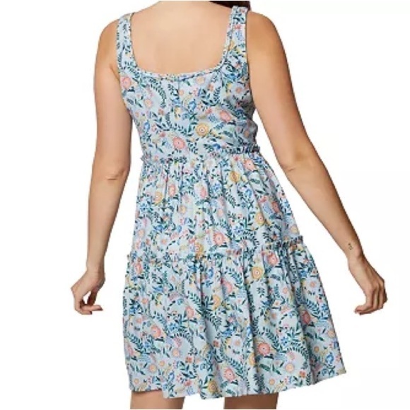 BCBGeneration Square Neck Mini Dress Women's 12 Geo Floral Ruffled Zip Closure - Picture 11 of 14